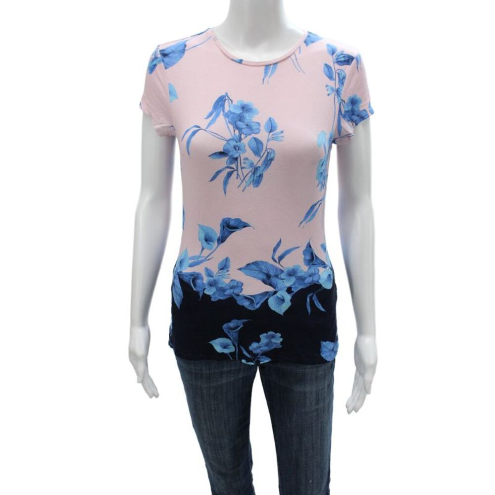 Ted Baker London Women Pink Floral Jersey T-Shirt Crew Neck Short Sleeve Size 1